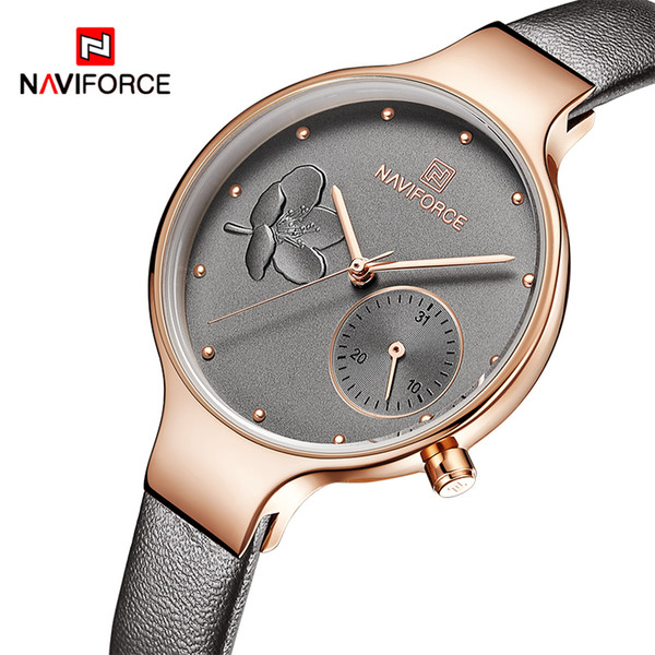 NAVIFORCE Women Watches Top Brand Luxury Fashion Female Quartz Wrist Watch Ladies Leather Waterproof Clock Girl Relogio Feminino C19010301