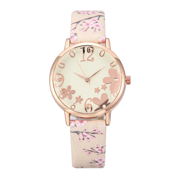 Fashion Ladies Watch Printed Belt Casual Fashion Ladies Quartz Printing Flower Watch