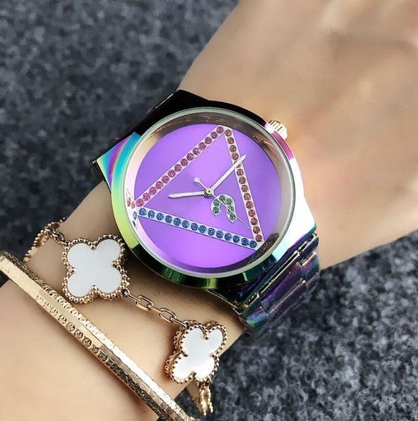 Creative question mark dial fashion quality women's women's colorful crystal triangle style dial metal steel with quartz watch