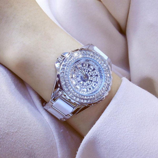 Women's Stainless Steel Ceramic Rhinestone Watch Gypsophila artificial diamond watches Rose gold Ladies Costume dress Fashion wristwatc