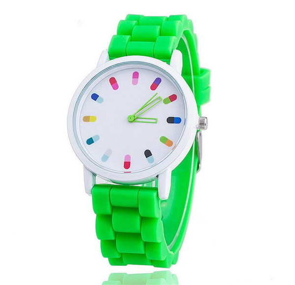 Luxury Geneva Silicone Watch Cute Pop Pills Hollow Needle Watch For Women Quartz Watches Mens watches