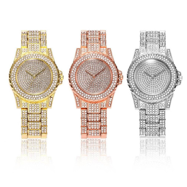 Fashion Luxury Design Full of Shiny Rhinestone Quartz Movement Wrist Watches for Lady Girl Woman