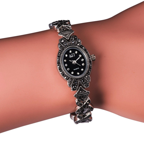 Ladies Black Vintage Bracelet Watch, Women's Watches for Small Wrists, Girls Quartz Watch S924W