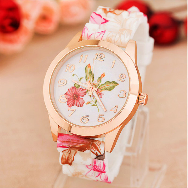 Mode Femmes Quartz Montre-Bracelet Femmes Fleur Imprimer Bracelet En Silicone Montre de Femmes Floral Sport Analogique Montre Horloges Reloj