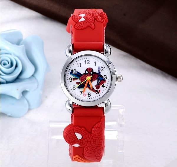 Hot Spiderman Watch 3D Cartoon children Students Watch Silicone Princess Quartz watch Cartoon Car Butterfly dolphin Kid watches