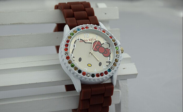 Kids Cartoon Watches Rubber Cute Hello Kitty Watch Silicone Wristwatches Children Automatic Montre Quartz watch Casual Coupon