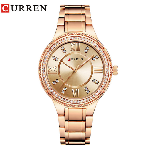 Curren Brand Luxury Women's Casual Watches Waterproof Wristwatch Women Fashion Dress Rhinestone Stainless Steel Ladies Clock J190507