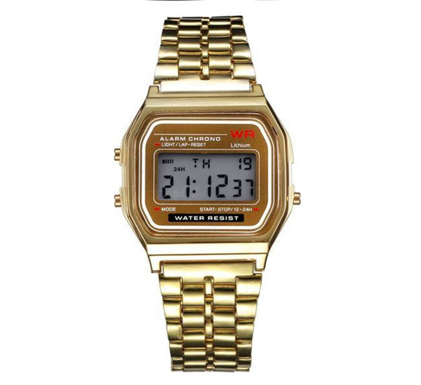 Wholesale Free Shipping Fashion Mens F91W Sports Watches Gold Silver Wrist LED Digital Watches Waterproof Clock