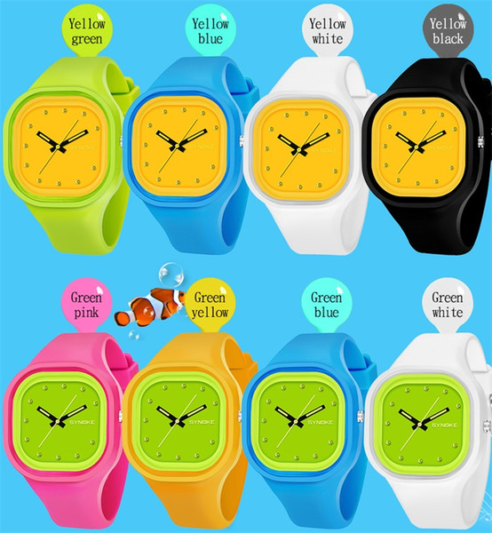 SYNOKE Brand Student Watch Women Unique Waterproof Colorful Silicone Band Yellow Dial Boys Fashion Sports Style Wrist Watch 66895