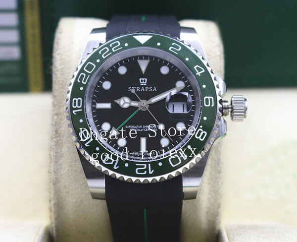 Men's Green Ceramic Bezel Black Dial Watches Automatic 2813 Movement Sapphire Crystal Watch Men Gmt II 116710 Oysterflex Rubber Wristwatches