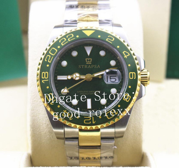 Luxury Gold Steel Mens Green Ceramic Bezel Dial Watch Automatic 2813 Movement Gmt Watches Men Sport 116713 Perpetual 126711 Wristwatches