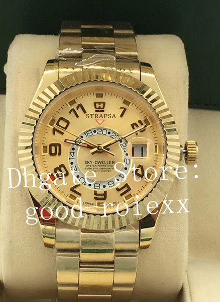 Wristwatches Full Gold Watch Men 2813 Automatic Gray Roman Dial 326935 Sky Dweller GMT Sapphire glass Luminous 326938 Mens Oyster Watches