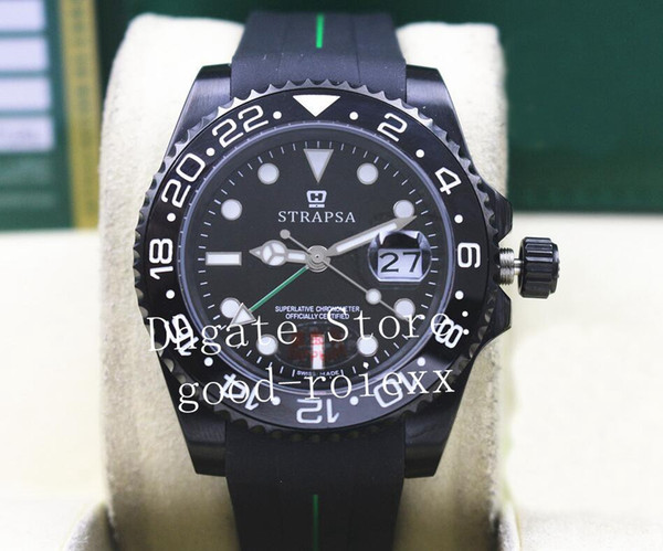 Men's Ceramic Bezel Watches Automatic 2813 Black Pvd DLC Sapphire Watch Men Gmt II 116710 Oysterflex Rubber Dive Mechanical Wristwatches