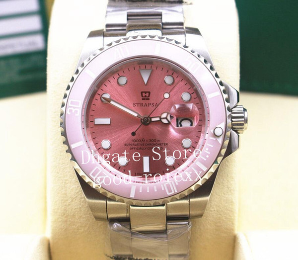 Mens 2813 Mechanical Pink Dial Watch Men Ceramic Bezel Baselworld Dive Chronometer Crystal Steel Watches Sport Sub Perpetual Wristwatches