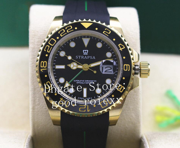 Luxury Men's Yellow Gold Ceramic Bezel Watches Automatic 2813 Watch Men Gmt II Superlative 116710 Oysterflex Rubber Date Green Wristwatches