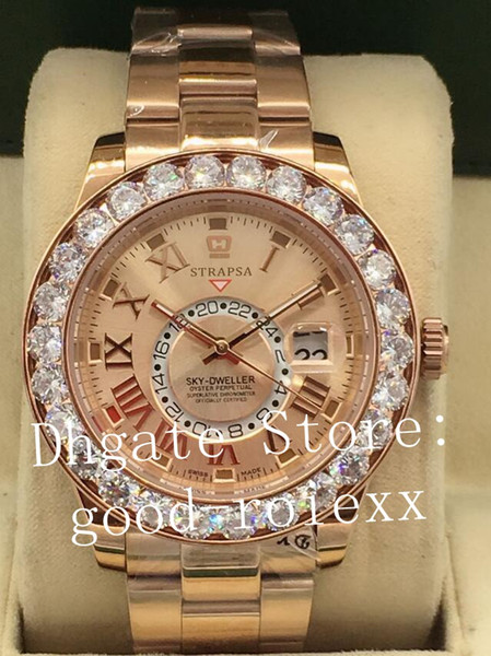 Luxury Diamond Bezel Watch Rose Gold Wristwatches Men 2813 Automatic Mechanical 326935 Sky Dweller GMT Sapphire 326938 326933 Dive Watches