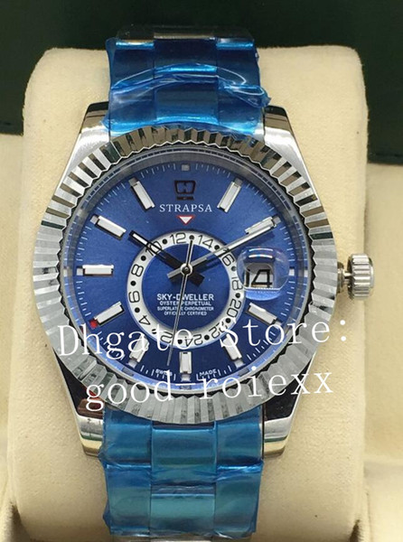 Top Baselworld Watch Men's Asia Automatic 2813 Watches Men Luminous 326934 Blue Dial 326939 Gmt Time Zone Sky Dweller Sport Wristwatches