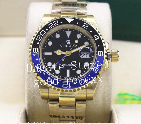 Luxury Mens Black Blue Ceramic Watch Automatic 2813 Full Gold Gmt II Watches Men Sport 126710 Master Batman Perpetual 116710 Wristwatches