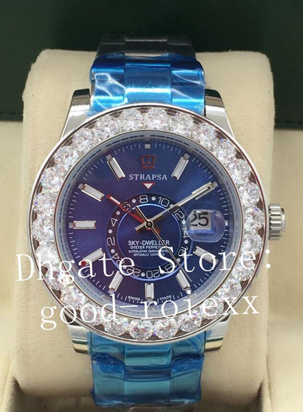 Luxury Diamond Bezel Watches Men's Automatic 2813 Blue Watch Time Zone Sky Dweller 326939 Date GMT Men Perpetual Crystal Oyster Wristwatches