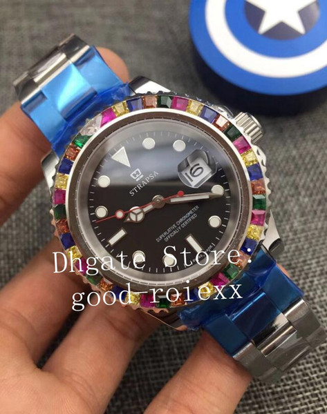 Luxury Mens Automatic 2813 Gem-Set Multi Color Rainbow Bezel Watches Men Full Steel Bracelet Crystal 116695 Master Watch 116655 Wristwatches