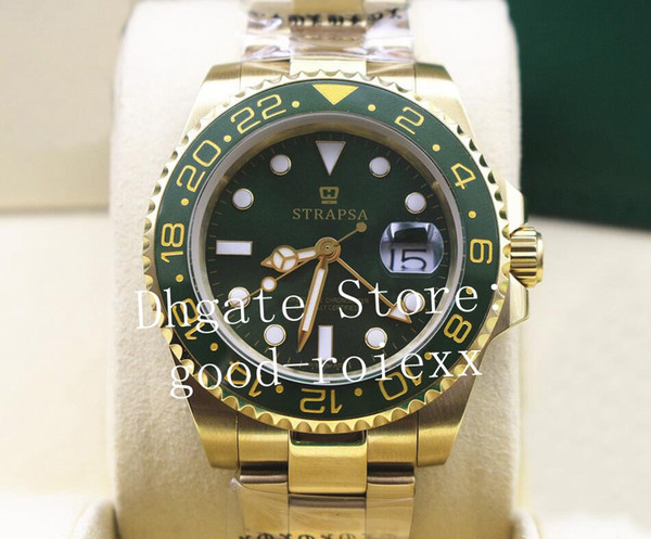 Luxury Watches Mens Automatic 2813 Green Ceramic Bezel Gmt II Watch Full Gold Perpetual Men Sapphire 116718 Luminous Calendar Wristwatches