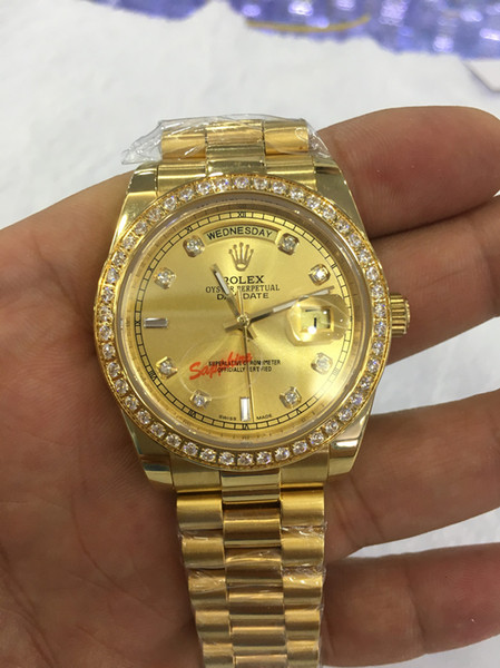 Brand New Quality Day-Date President 18k Yellow Gold Watch w/Gold Diamond Dial/Bezel Men's Sport Wrist Watches Automatic Mens Watch