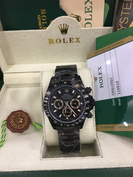 With Original Box High Quality Watch 40mm 116520 Black PVD Case No Chronograph Working Mechanical Automatic Mens Watches 10 style