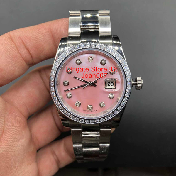 Luxury Brands Watch Diamond Bezel Pink Dial President Women Stainless Watches Womens Ladies Automatic Mechanical Wristwatch 36mm