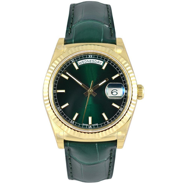 Hot sell Green Mens Watch Sweep Automatic Movement Mechanical green leather Date gold Sapphire Original Clasp Men Watches free shipping