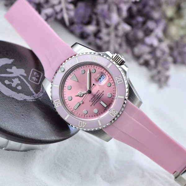 AAA luxury goddess automatic mechanical watch, pink rubber belt, sapphire mirror.Super luminous, ceramic ring mouth, luxurious goddess style