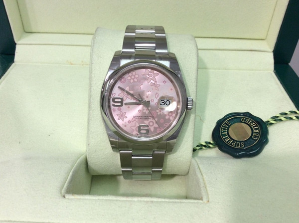 Luxury High Quality 116200 Datejust S/Steel 36mm Ladies Watch Pink Floral Dial Movement Automatic Watches Womens Watches Original Box/Papers