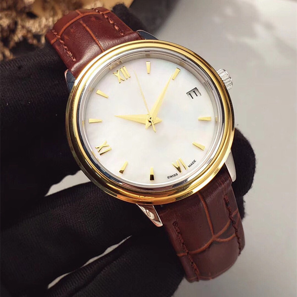 Luxury ladies watch Imported Citizen automatic mechanical movement Auto date 316L steel case Brown casual fashion leather strap with box A55