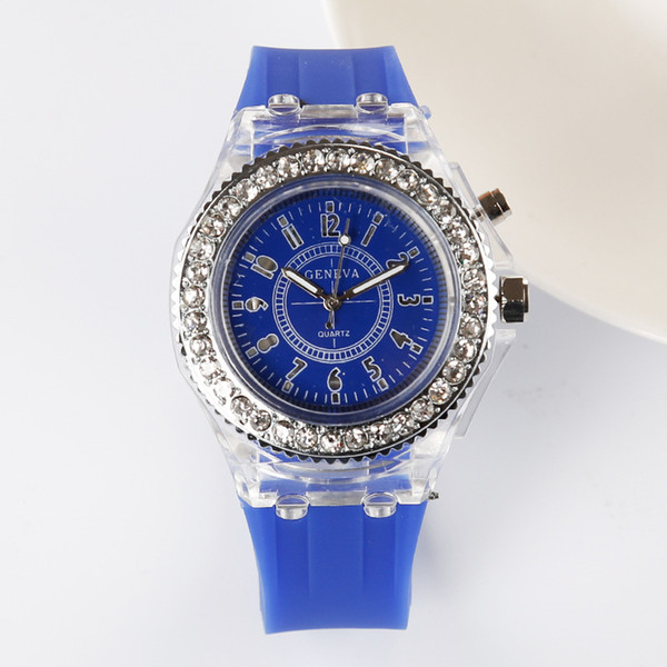 Bursting noctilucent drill LED watch Korean fashion student lovers silica gel light watch