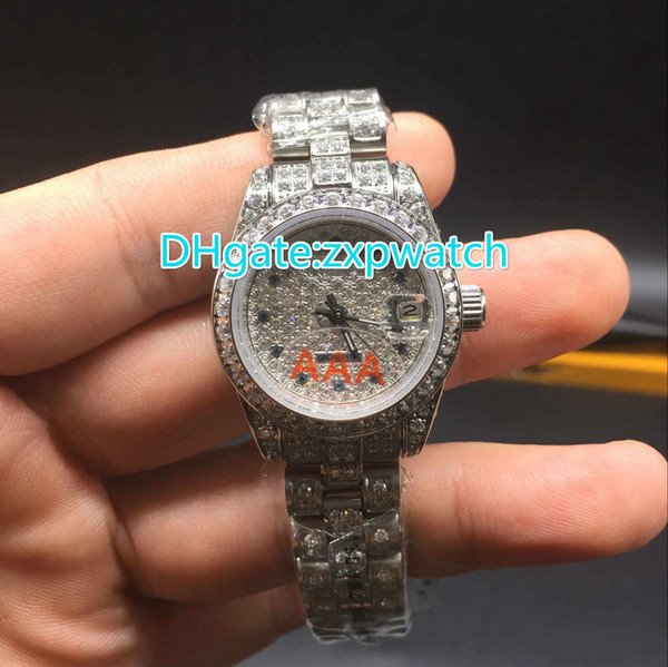 All Diamond Ladies Watch high quality silver and diamond shell luxury brand luxury Auto Date stainless steel Sapphire watch