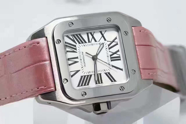 Hot Pink womens watches luxury watch 100th Full diamond date dial top brand Leather strap mechanical automatic wristwatch mens free shipping