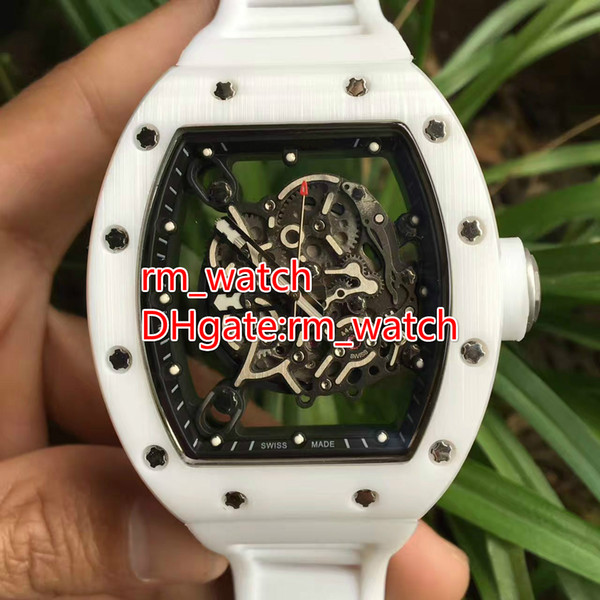 Free shipping white ceramic case watch with white rubber band mechanical automatic big size 42MM wristwatch sport fashion 055 brand watches