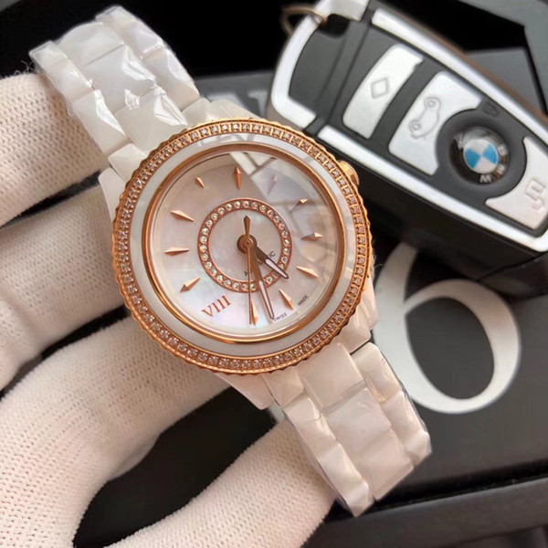 2018 Horlogerie viii 33 mm ceramic automatic movement watches for women aquamarine baguette diamonds womens 8 place vendome wristwatches