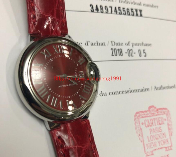 2018 New Ladies Watch 33mm blue Ballon WSBB0022 Stainless Steel Red Dial Leather Strap Bands Automatic Womens Watch Watches