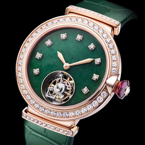 Womens fashion watches steel case green strap automatic mechanical movement sapphire mirror 33 mm ladies diamond dial with watch box A9-1