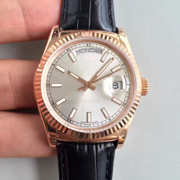 new 2019 Woman watch 36mm White dial Mechanical automatic stainless steel wristwatch Leather strap