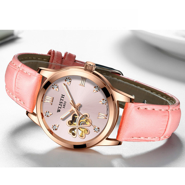 Fashion Womens Wristwatches Automatic Luxury Watch Mechanical Movement 34mm Diameter Dial Red White Leather Band Ladies Diamond Watches