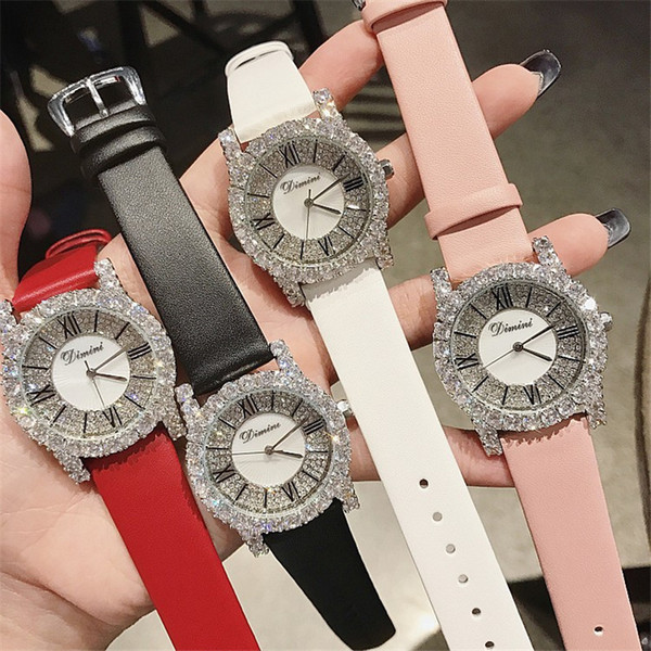 Timini Design Roman Luxury Watch Personality Leather Strap Fashion Accessories Watch Full Diamond Lady Watch