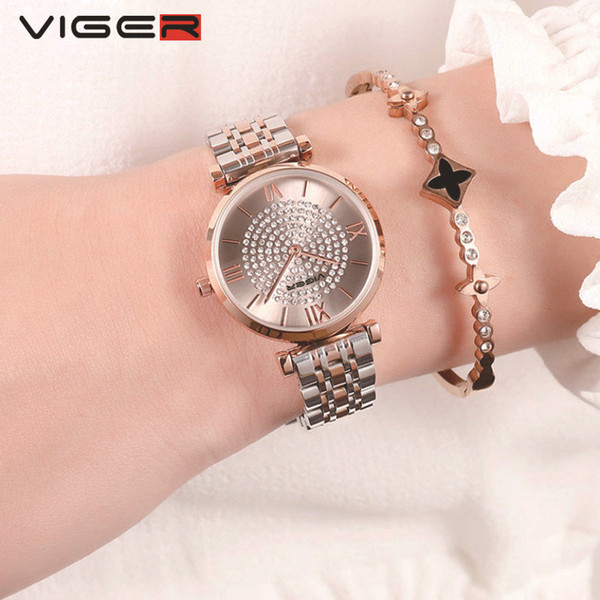 Classic Full Diamond Watch Smooth Stainless Steel Strap Women's Fashion Waterproof Watch Imported Movement Quartz Watch