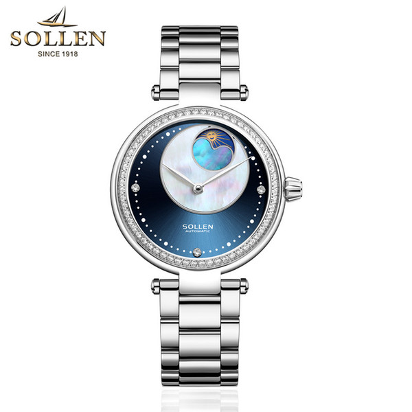 Automatic Mechanical Watch for Women Galaxy Mechanical Watch Ladies Waterproof Diamond Trend Pearl Dail Moon Phase Business Watches