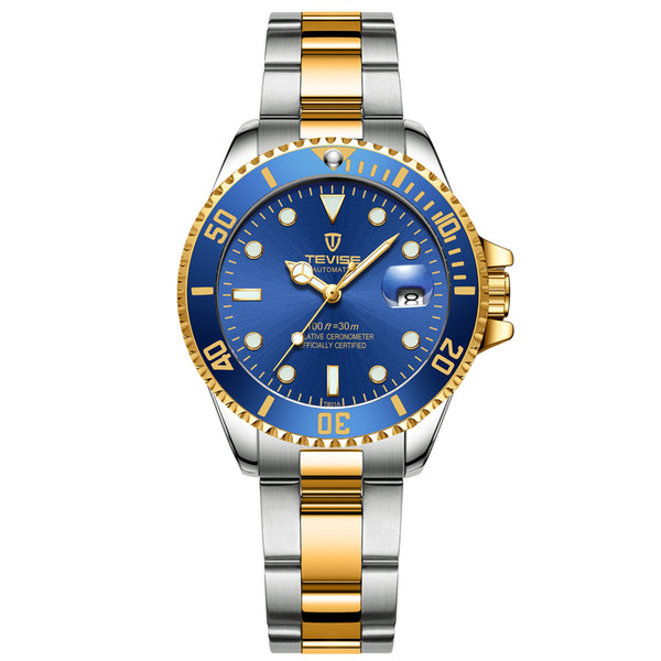 Swiss tevise mechanical watch 2018 new fashion water ghost automatic mechanical watch calendar waterproof female watch