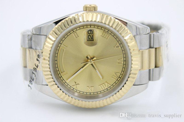 Luxury gold dial 42mm daydate men two tone stainless band Watches Automatic Mechanical Watch men Fashion Brand dress Wristwatches Selling.