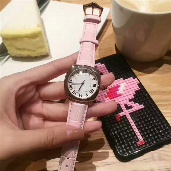 2018 Popular Casual Square Dial Women watch Rose Gold Leather Wristwatch Lady watches famous brand Dress watch free shipping free box