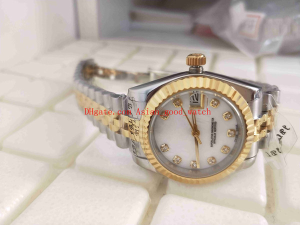 Free Shipping Ladies Fashion wantch 31MM 18K Yellow Gold 178384 White dial date Sapphire Glass Two Tone Gold Automatic Women's Watch Watches