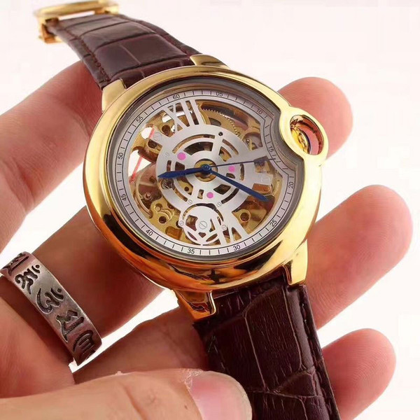 High quality brand women watches luxury Fashion Genuine Leather Skeleton dial mechanical automatic watch for lady girl dress wristwatch