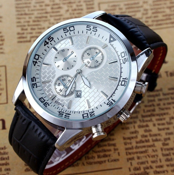 Fashion Brand MElegant Men's Analog Sport Steel Case Leather Wrist Watch 8257-2